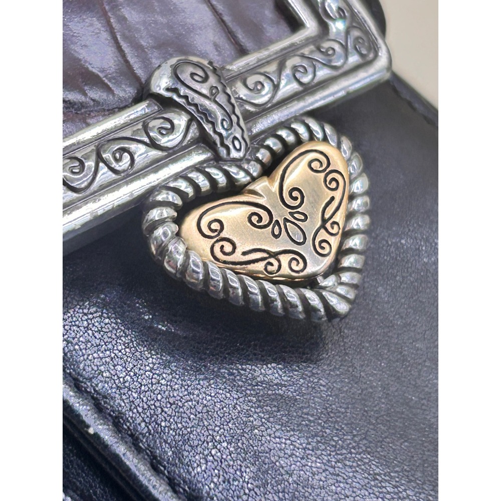 Brighton‎ Black Brown Croc Leather Crossbody Phone Bag Silver/Gold Heart - Picture 7 of 12